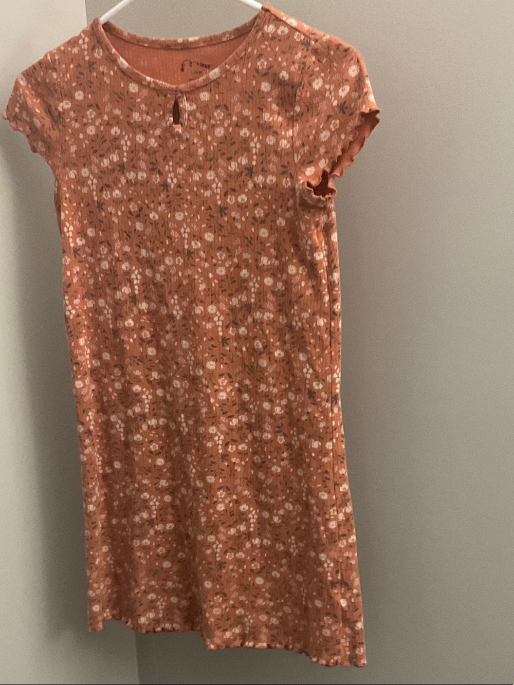 art class Rust Floral Ribbed Casual Girls Dress with Cream Flowers